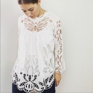 White eyelet high neck top by Harlyn from Anthropologie